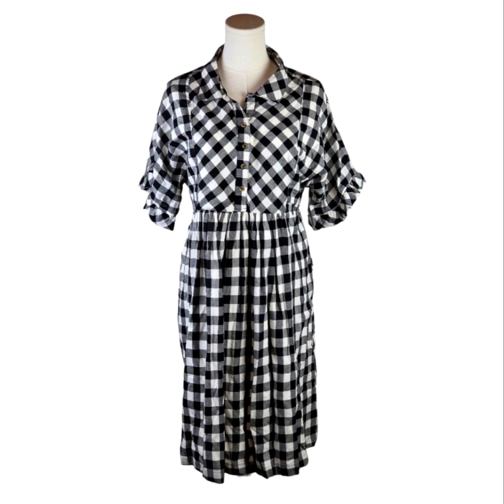 DownEast Black and White Gingham Midi Dress